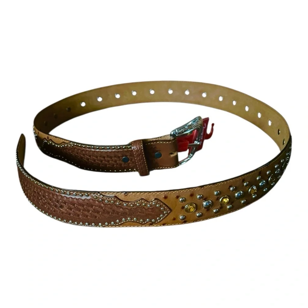 Tony Lama The Nashville Leather Stones and more Large Buckle Belt SZ 46